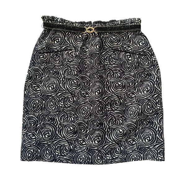 Anthropologie Elevenses Painted Night Belted Swirl Pencil Skirt Black White Sz 8 - Picture 1 of 6